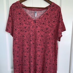 LuLaRoe Christy V Neck Tee Pink With Blue Flowers
